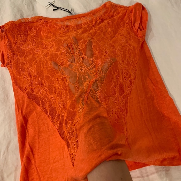Sandro orange short-sleeve top with open lace back - Picture 3 of 5